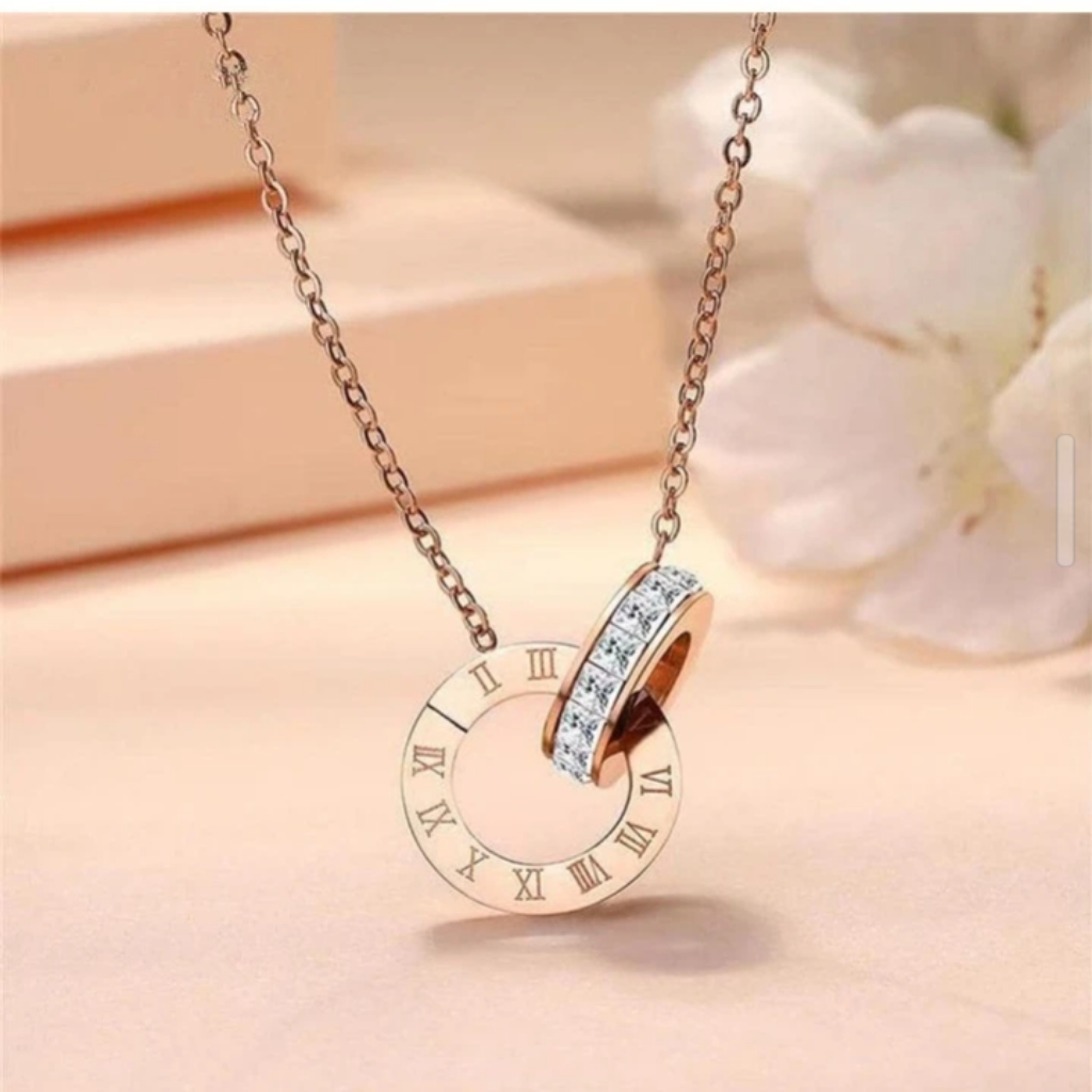 Roman Numeral 18k Rosegold Plated Link Necklace